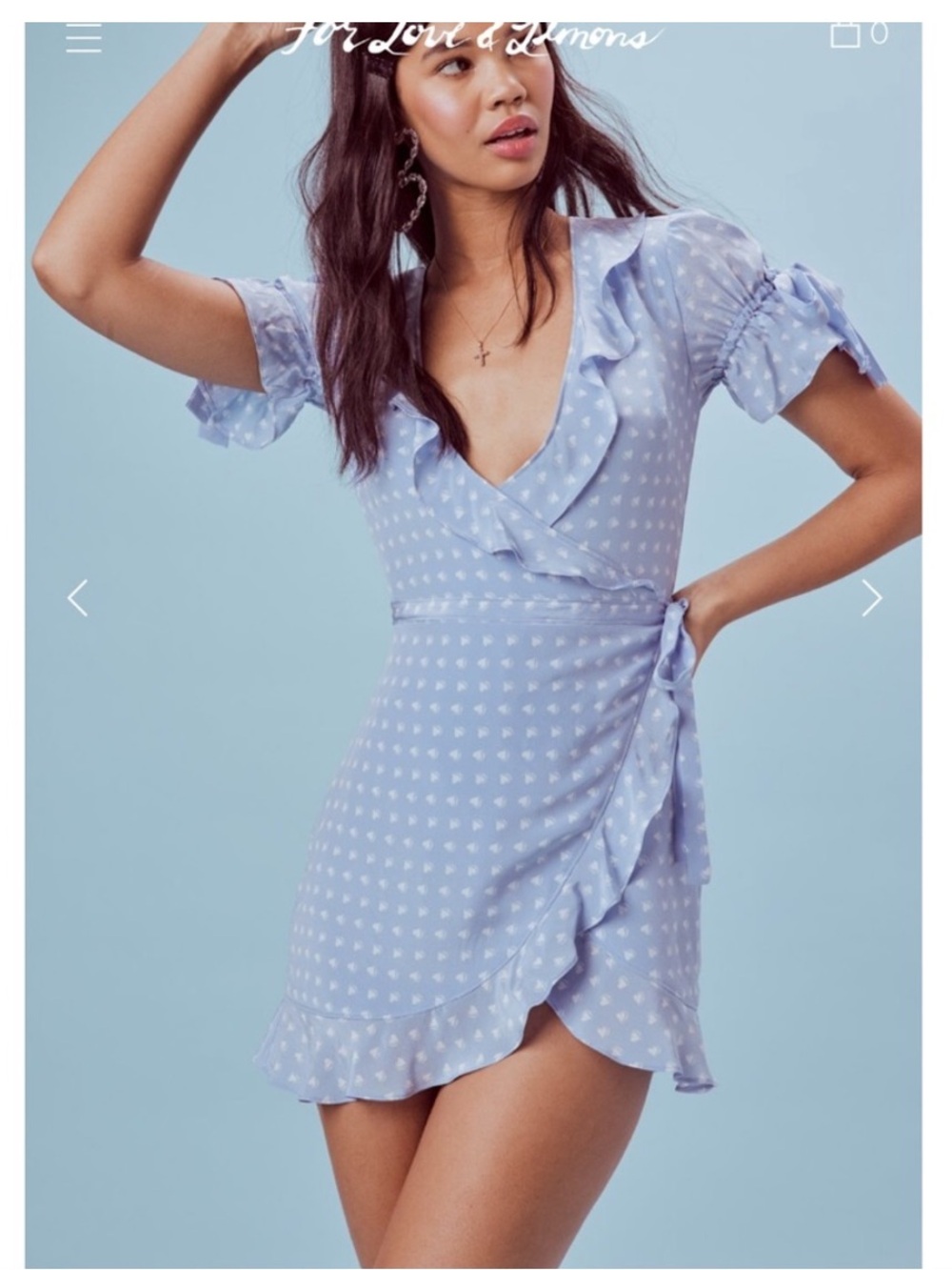 For Love & Lemons Light Blue Polka Dot Wrap Mini Dress